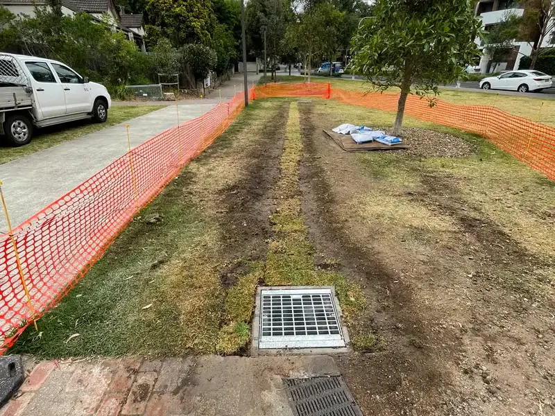 Spoon drain, pit and storm water pipes installed